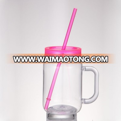 22oz plastic as single wall mason jar with lid and handle