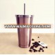 Vacuum Insulated water cup, stainless steel drinking mug with lid & straw